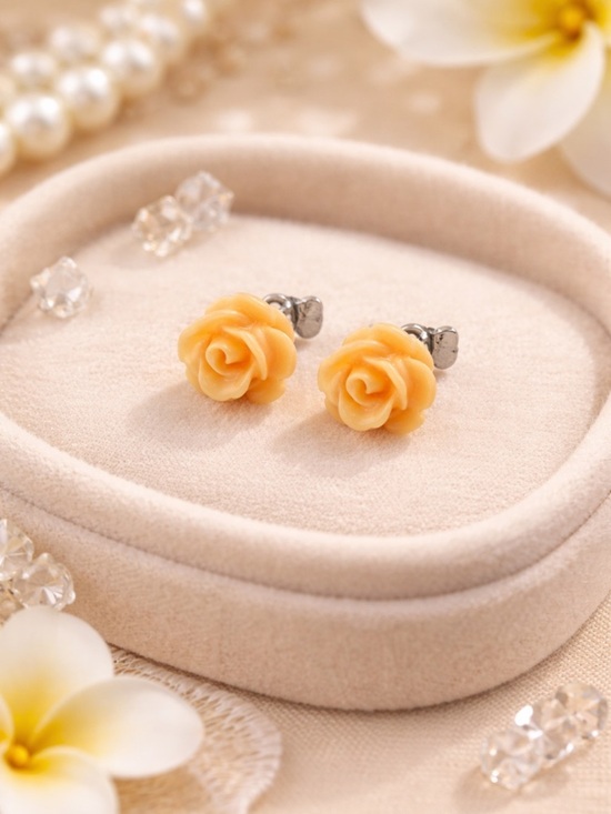 Jewelry - Dainty Peach Rose Stud Earrings | Floral Resin Earrings | 7mm